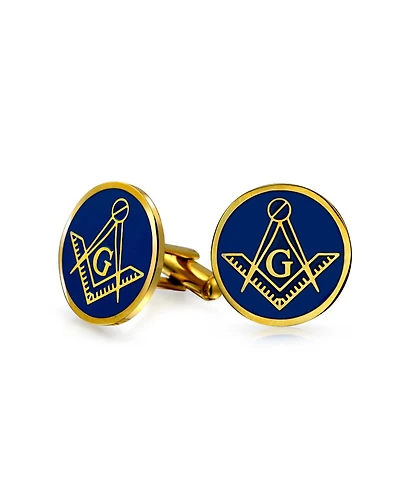 Bling Jewelry Round Circle Disc Freemasons Compass Symbol Shirt Cufflinks with Enamel