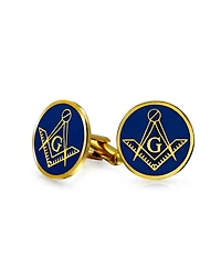 Bling Jewelry Round Circle Disc Freemasons Compass Symbol Shirt Cufflinks with Enamel