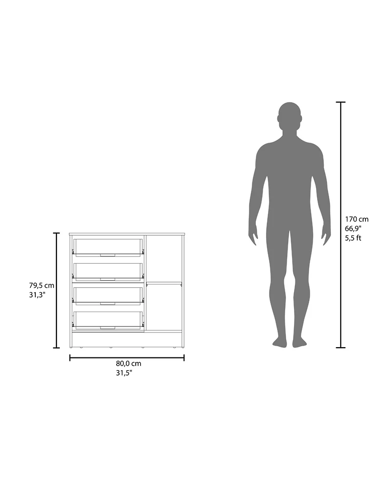Fm Furniture Turkey 4-Drawer Dresser with Side Cabinet, Freestanding Storage Organizer with Interior Shelf – Ideal for Bedroom