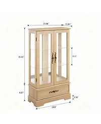 Yigii Antique Display Cabinet with Lighted Glass Doors and Mirrored Panel