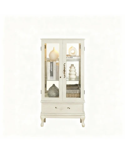 Yigii Antique Display Cabinet with Lighted Glass Doors Mirrored Panel