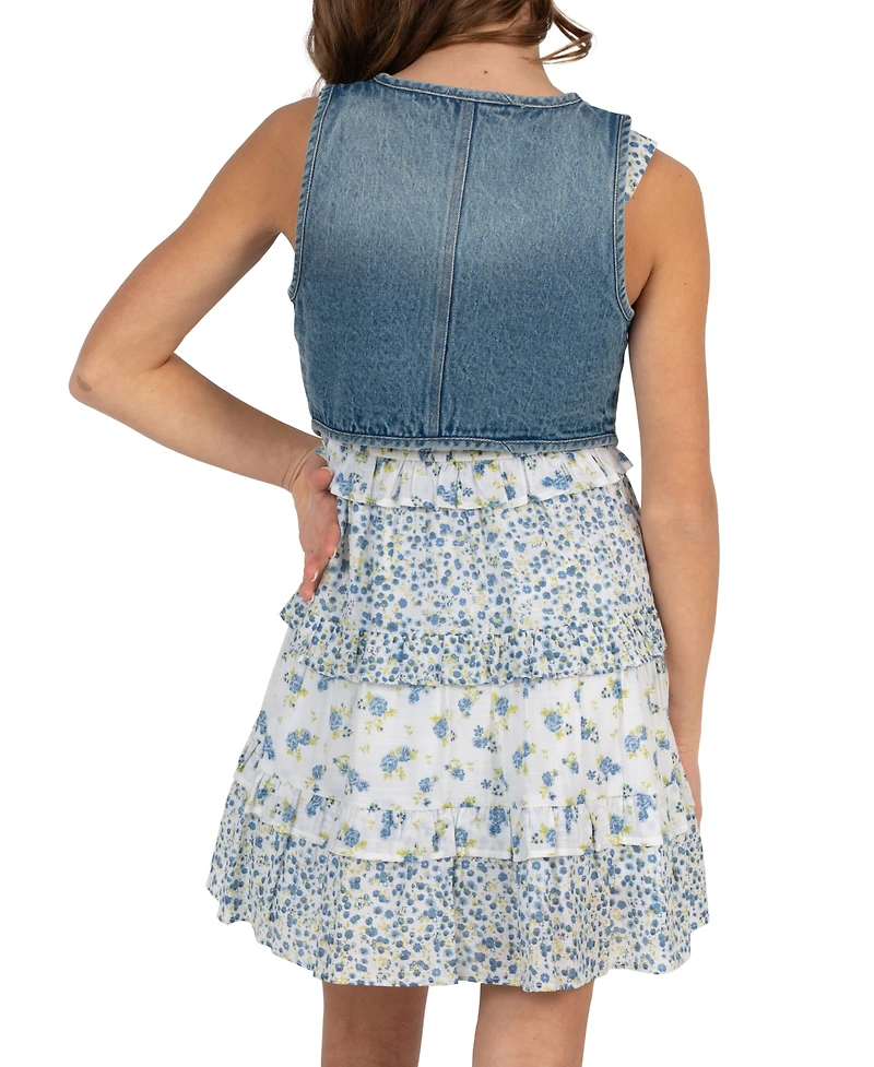 Rare Editions Girls' 7-16 Floral Smocked Dress and Vest, 2-Piece Set