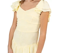 Rare Editions Girls' 7-16 Organza Flutter-Sleeve Sweetheart Dress
