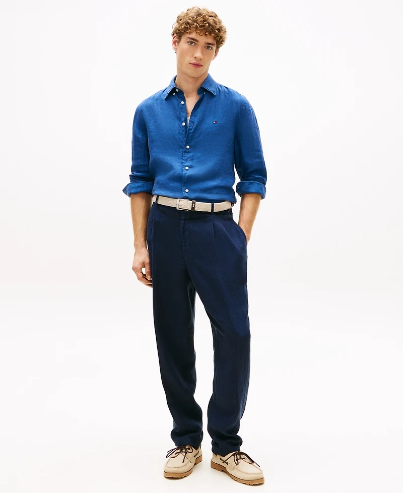 Tommy Hilfiger Men's Pigment-Dyed Linen Button-Down Long Sleeve Shirt