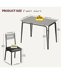 gaomon 5-Piece Dining Table Set Sturdy Wooden Square Table and Chair Breakfast Table Set for 4 Person for Home or Commercial Dining Room