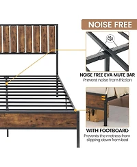 gaomon Full Bed Frame with Wood Headboard, Platform Metal Bed Frame Queen with 14 Heavy Duty Steel Slats, More Sturdy, Noise-Free, No Box Spring