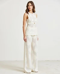 Modenaire Women's Sleeveless Textured Top and Wide-Leg Pants Set