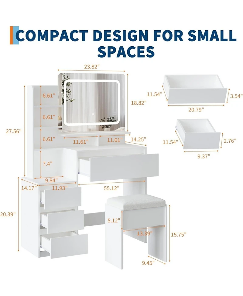gaomon Makeup Vanity with Lights - 36-Inch Vanity Desk - 4 Large Drawers Dresser