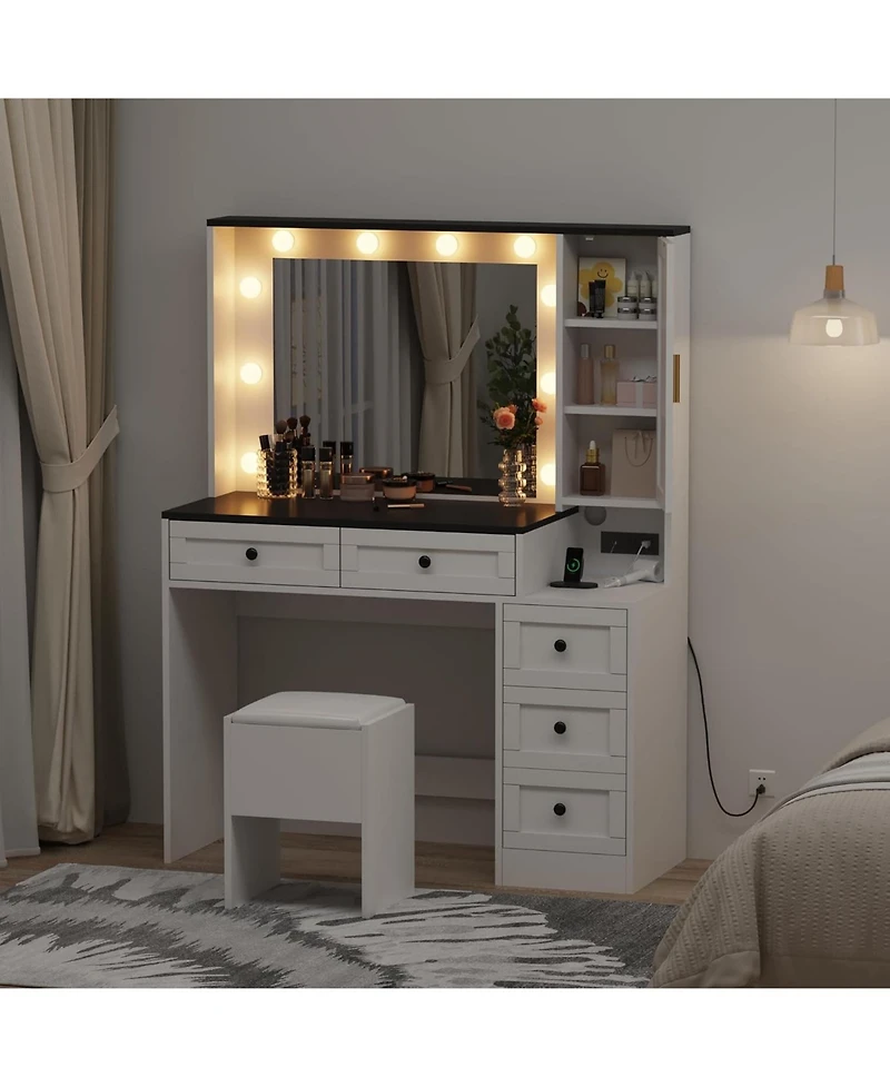 gaomon Makeup Vanity Set - Vanity Desk with Lighted Mirror and Charging Station