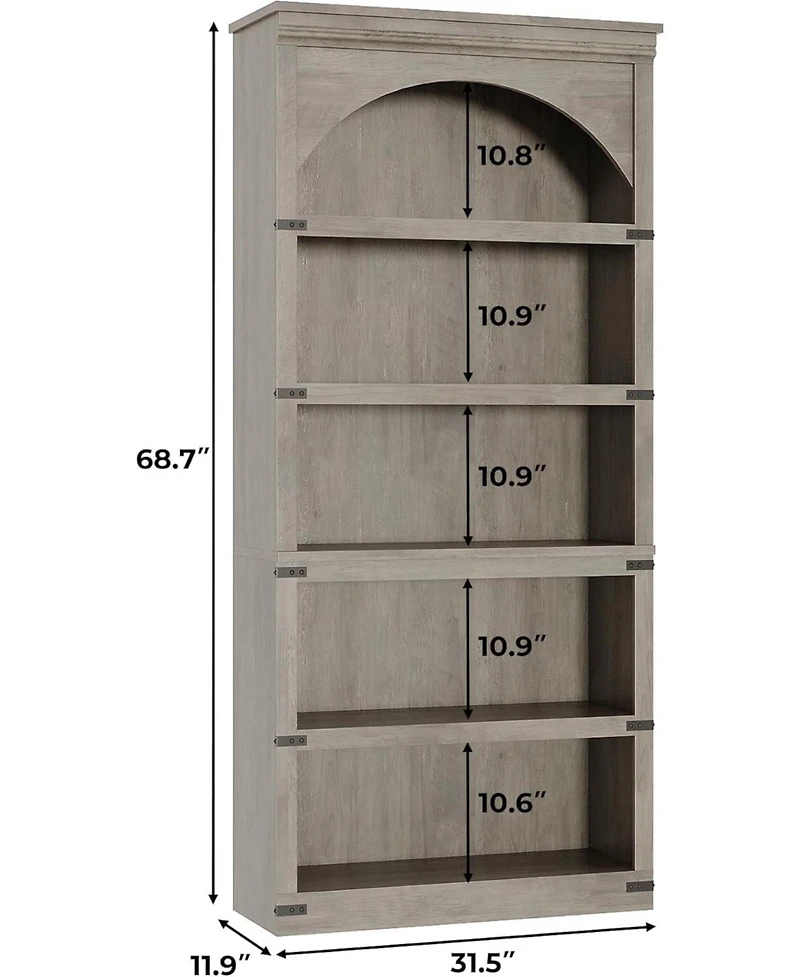 gaomon 68.7" Tall Arched Bookcase – 5-Shelf Farmhouse Wooden Bookshelf with Curved Storage Rack for Home Office, Living Room, or Bedroom