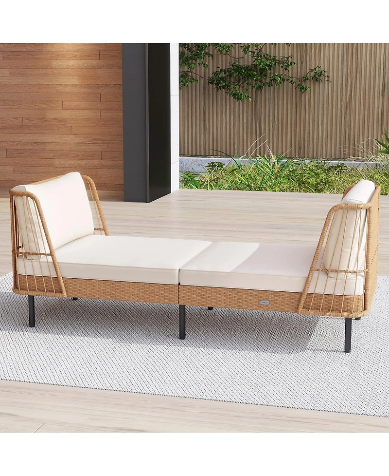 Gymax Patio Wicker Daybed w/Seat Back Cushions Robust Metal Legs For Backyard Porch