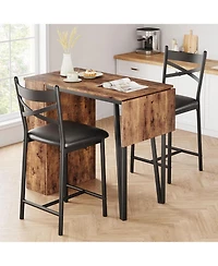gaomon Bar Table Set of 2 Cushioned Chairs with 3 Storage Shelves Extendable Dining Table