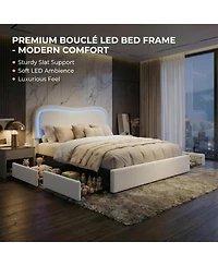 gaomon Twin Boucle Bed Frame with Storage Drawers, Led Headboard, Upholstered Platform