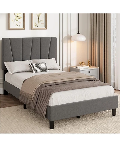 gaomon Twin Xl Upholstered Platform Bed Frame with Adjustable Linen Headboard, Wooden Slats Support, No Box Spring Needed, Easy Assembly