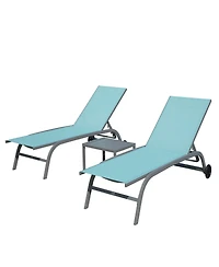 Clihome 3-Piece Outdoor Chaise Lounge Set with Adjustable Positions and Wheels