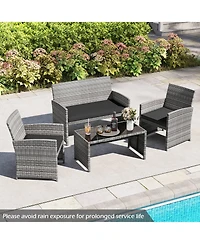 Gymax Piece Patio Furniture Set Outdoor Wicker Conversation w/ Tempered Glass Coffee Table
