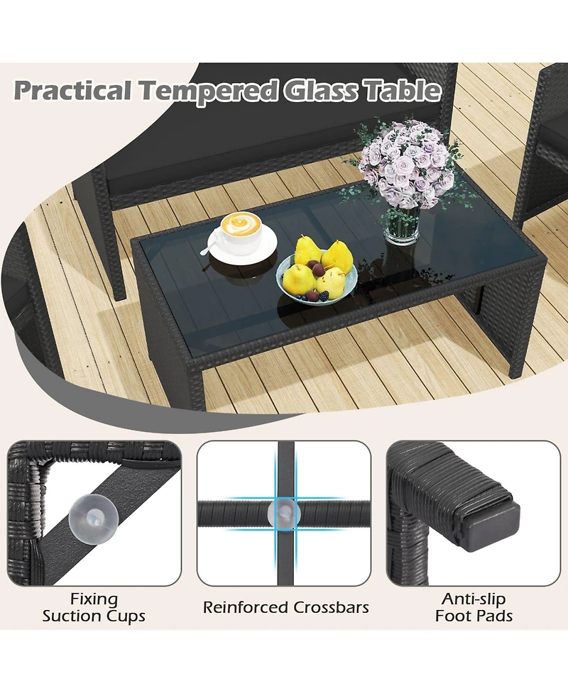 Gymax Set of 8 Patio Conversation w/Seat Cushions & Tempered Glass Tabletop Porch Outdoor