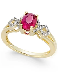 Sapphire and Diamond (1/8 ct. t.w.) Ring 14k Gold (Also Available Emerald & Ruby)