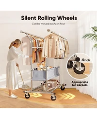 Yigii Adjustable 3-in-1 Metal Garment Rack with Storage Basket and Wheels