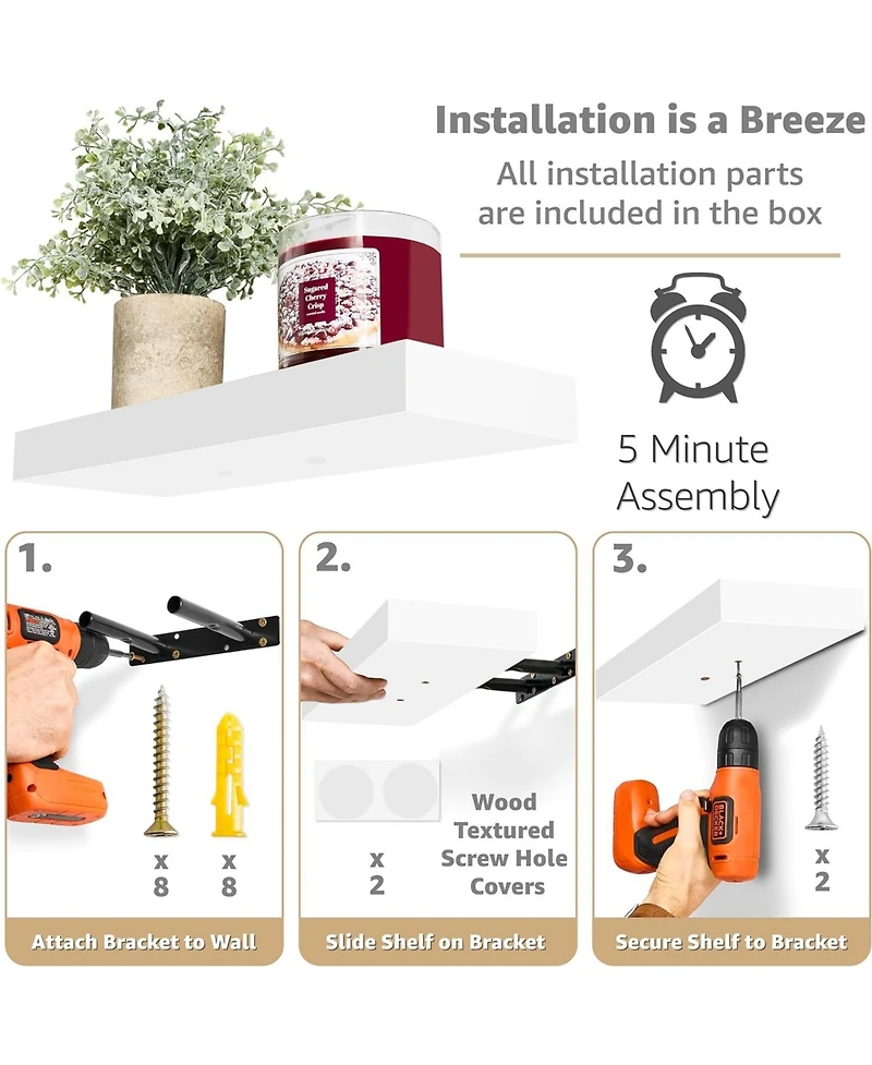 Sorbus Rustic Wood Hanging Rectangle Wall and Floating Shelf Set, Pack of 3