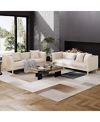 gaomon Faux Leather Sofa Couch, Modern 78" W Sofa with Deep Seats, 3 Seater Sofa Couch with 2 Throw Pillows and Wood Legs, Easy Assembly