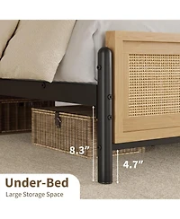 gaomon Bed Frame with Natural Rattan Headboard and Footboard, Wooden Full Platform Bed No Box Spring Needed, Noise-Free Easy Assemble