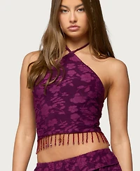 Edikted Women's Keyla Bead Fringed Textured Halter Top