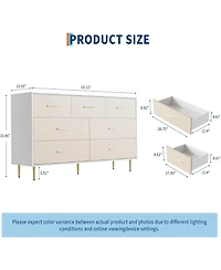 gaomon 7 Drawer Dresser, Modern Chest of Drawer with Gold Metal Handles, Wood Dresser for Bedroom with Strong Metal Legs, White Storage Organizer