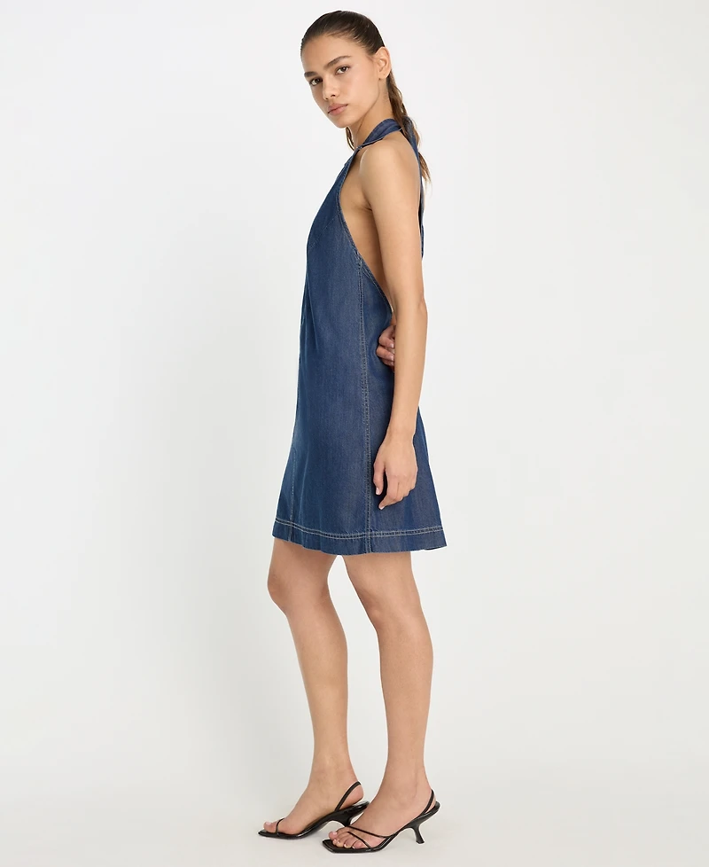 Good American Women's Denim Halter Neck Shift Dress, Regular & Plus