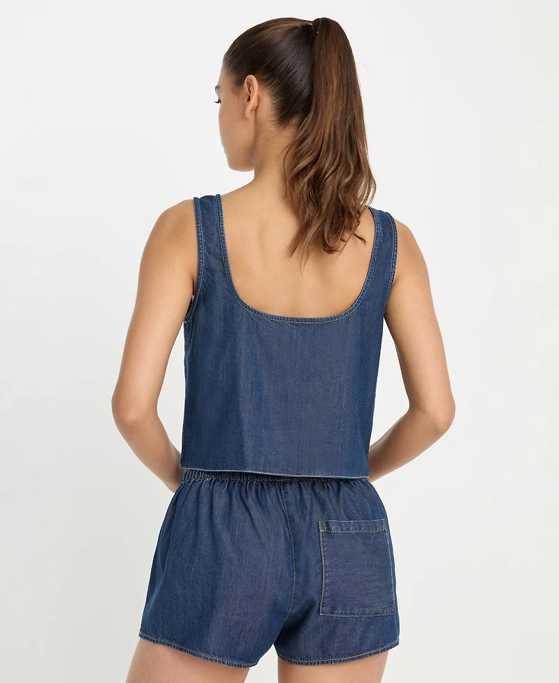 Good American Women's Denim Button-Front Tank Top, Regular & Plus