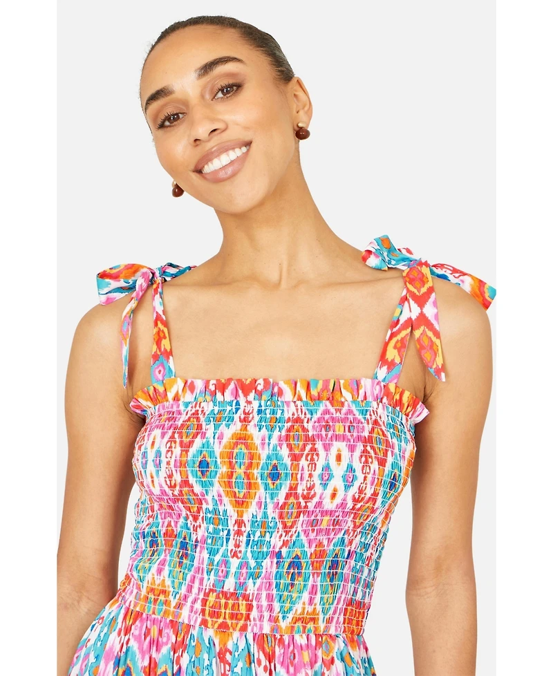 Yumi Women's Ikat Print Maxi Sun Dress