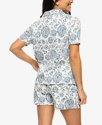 Felina Women's Josephine Notched Collared Shirt and Shorts Pajama Set Style 900871