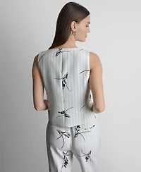 Dkny Women's Pinstripe V-Neck Sleeveless Vest