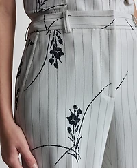 Dkny Women's Pinstripe Floral Mid Rise Flared Pants