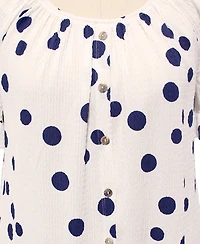 Coin 1804 Plus Polka Dot Crinkle Knit Button-Front Ruffle Sleeve Top