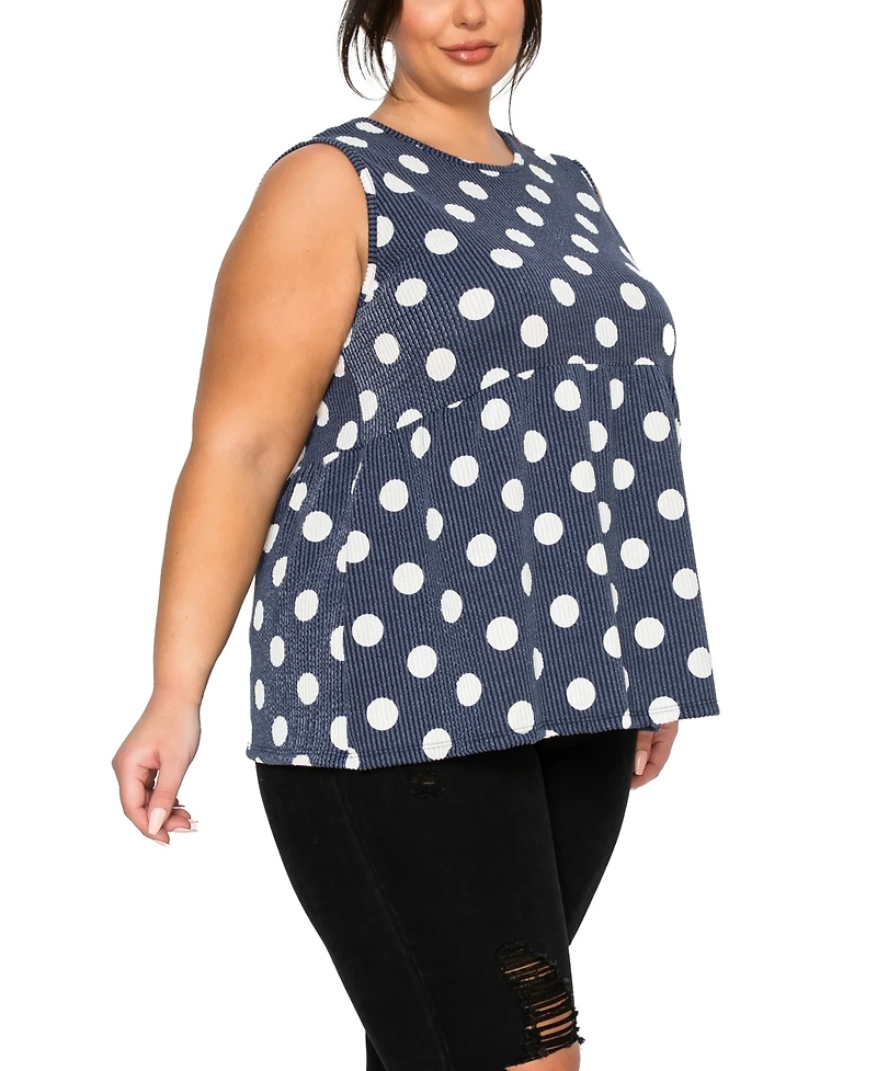 Coin 1804 Plus Polka Dot Double Knit Babydoll Tank