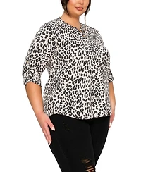 Coin 1804 Plus Animal Double Knit 1 Button Henley 3/4 Sleeve