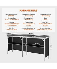 Mecale Extra Long Folding Portable Bar Table with Carrying Case, Storage Shelf and Black Skirt, 77.95" x 15.16" x 34.65