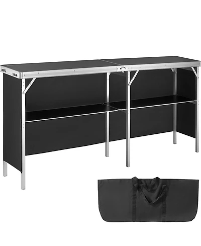 Mecale Extra Long Folding Portable Bar Table with Carrying Case, Storage Shelf and Black Skirt, 77.95" x 15.16" x 34.65