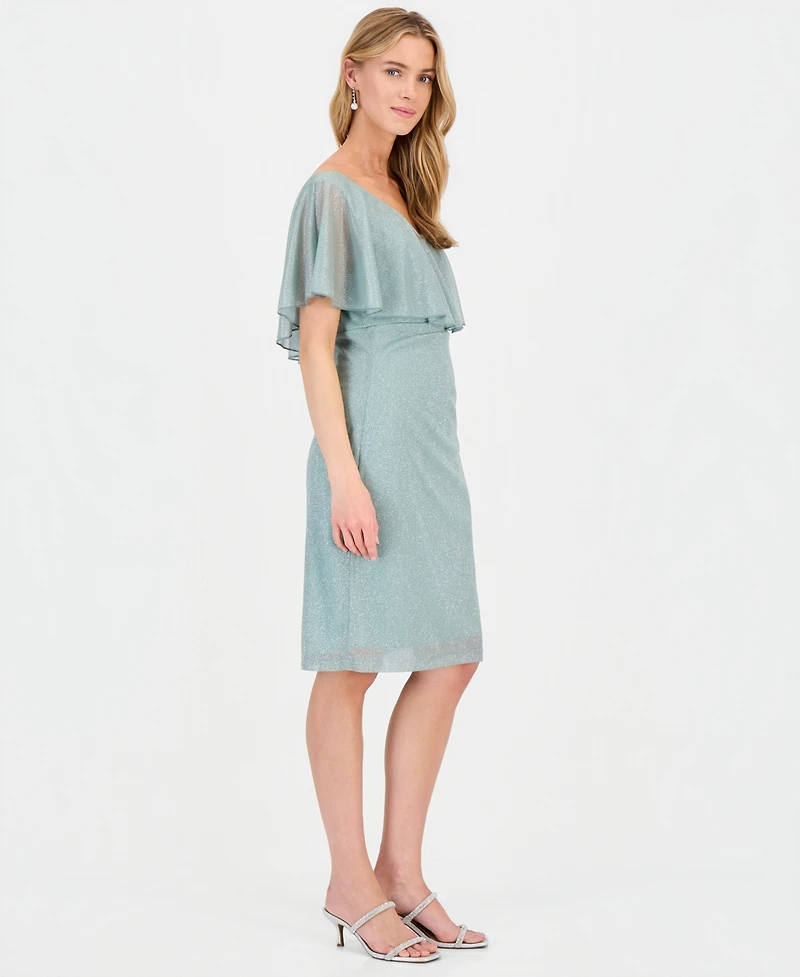 Connected Women's Cape-Overlay Glitter Sheath Dress