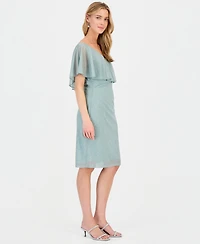 Connected Women's Cape-Overlay Glitter Sheath Dress