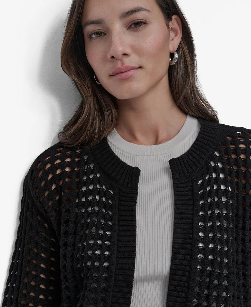 Dkny Jeans Women's Open-Stitch Drop-Shoulder Cardigan Sweater
