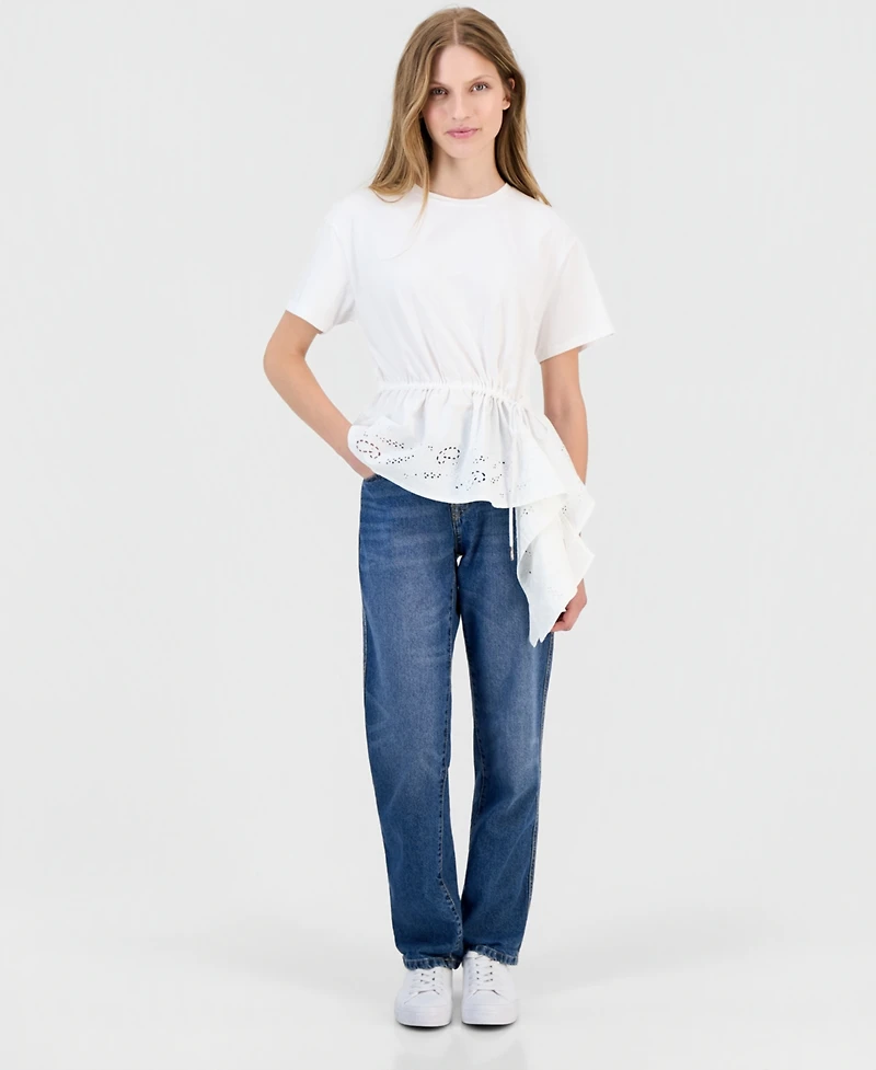 Nautica Women's Asymmetrical Eyelet-Embroidered Top