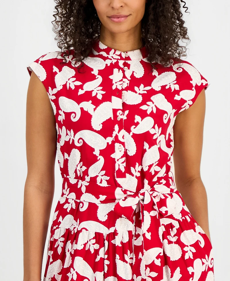 Nautica Women's Printed Tiered Band-Collar A-Line Dress