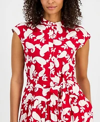 Nautica Women's Printed Tiered Band-Collar A-Line Dress