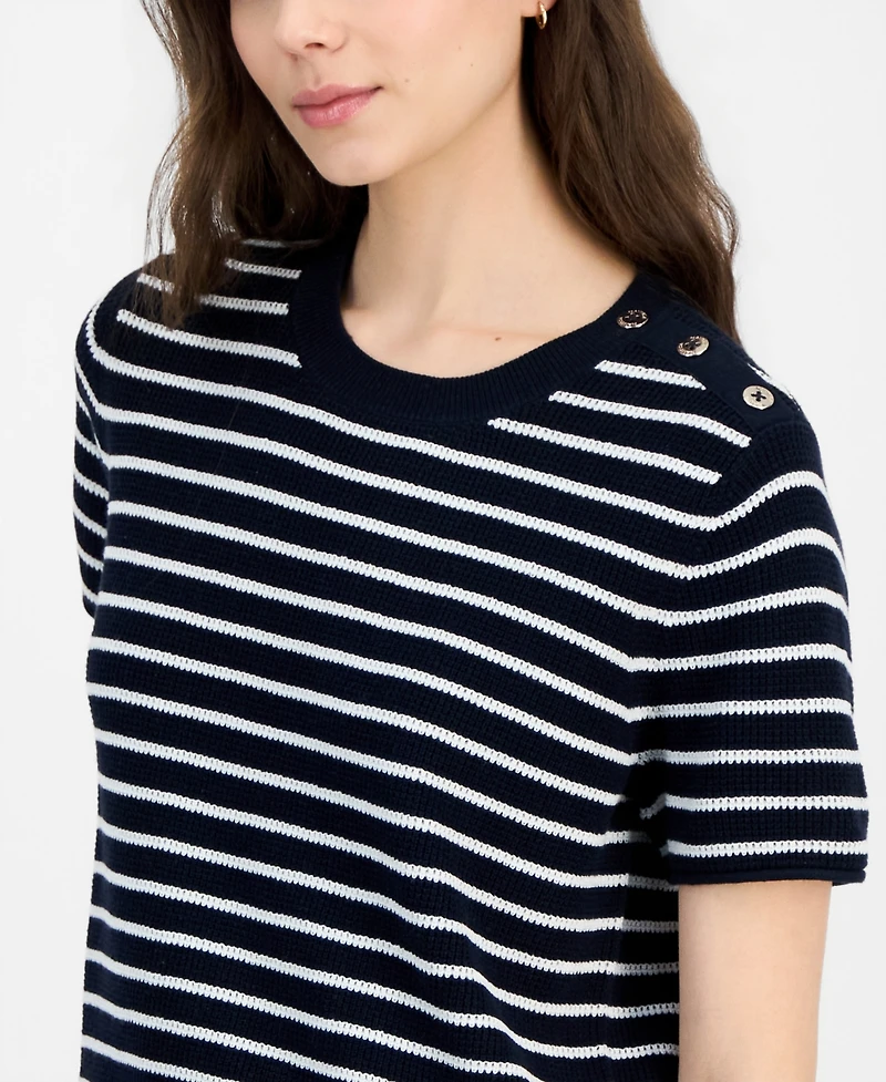 Nautica Women's Crewneck Short-Sleeve Striped Sweater