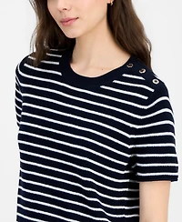 Nautica Women's Crewneck Short-Sleeve Striped Sweater