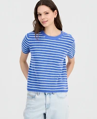 Nautica Women's Crewneck Short-Sleeve Striped Sweater