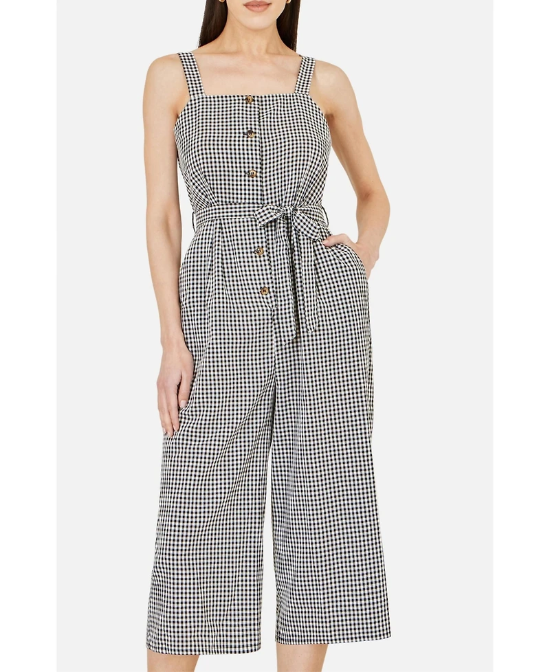 Yumi Women's Gingham Button Through Jumpsuit