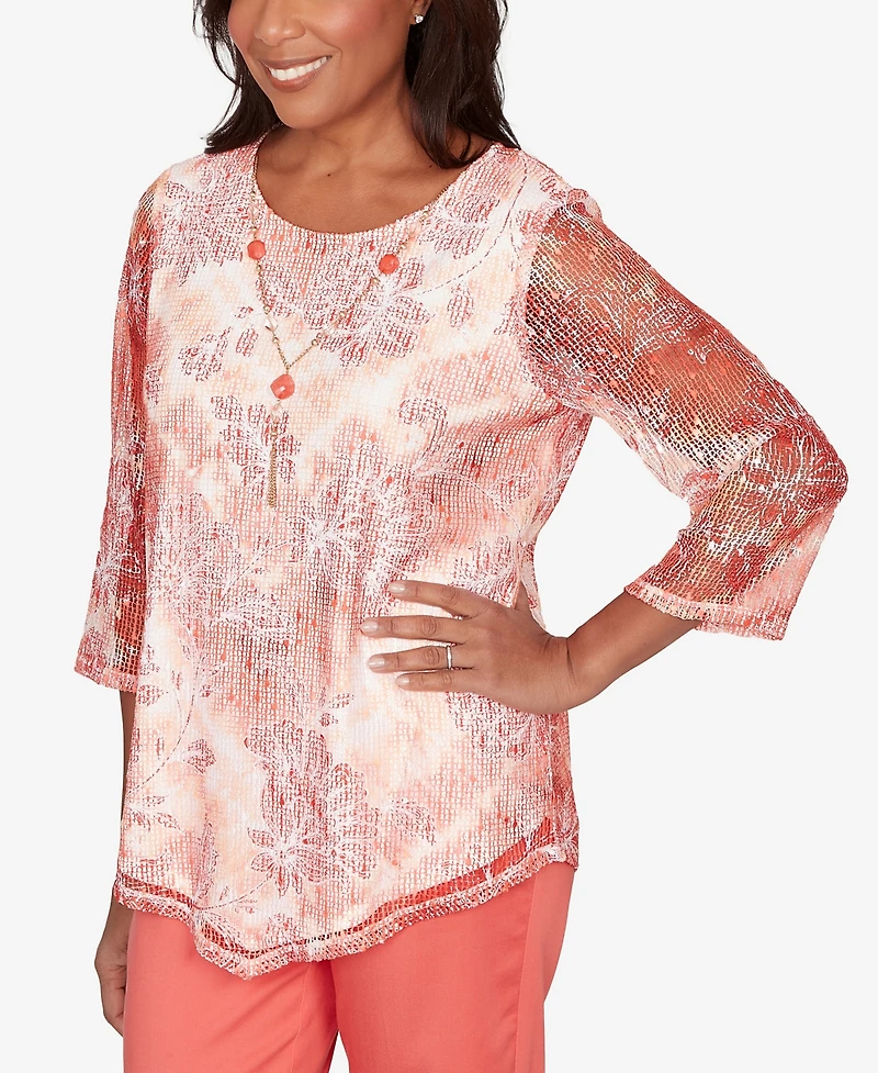 Alfred Dunner Petite Resort Living Batik Tie Dye Chevron Crew Neck Top